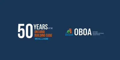 50 years of the Ontario Building code logo with the Ontario Building Officials Association logo next 